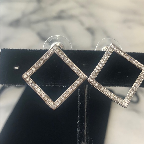 Open Square Cubic Zirconia Designer Earring,Boutique-NWT - Picture 9 of 9